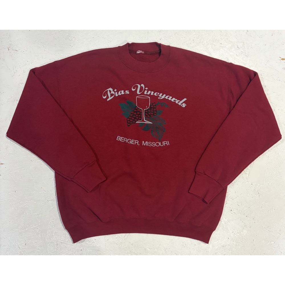 Vintage Bias Vineyards Wine Crewneck Sweatshirt Mens M Alcohol Pullover Missouri